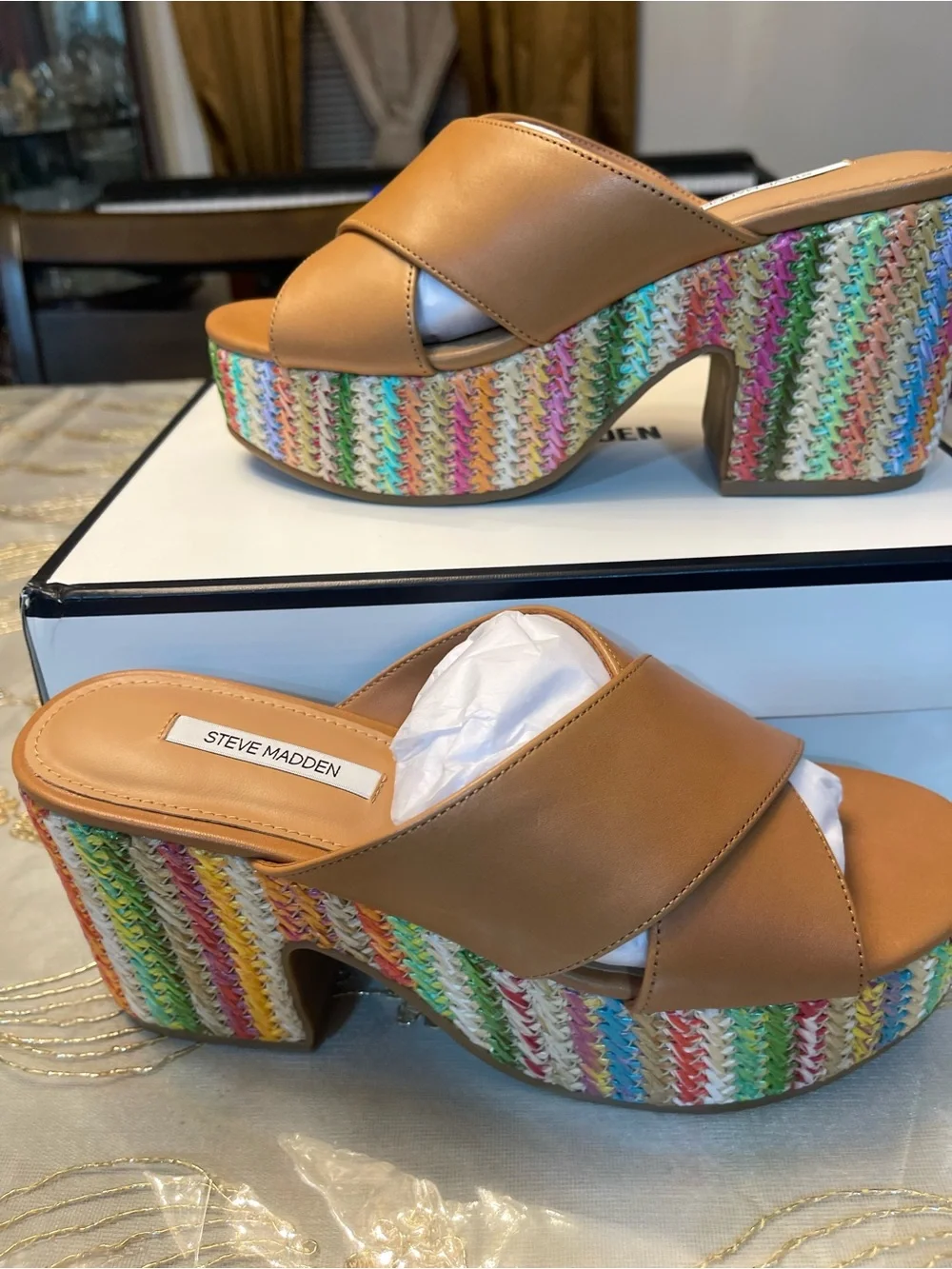 NWB Steve Madden women’s truthful crossband sandals raffia 90s style size 8